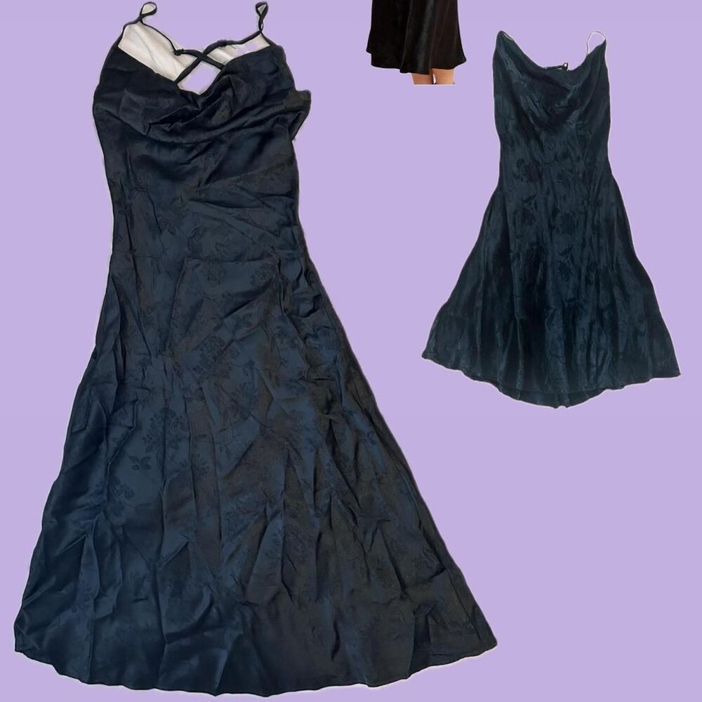 Black Satin Floral Maxi Dress - Picture 2 of 2